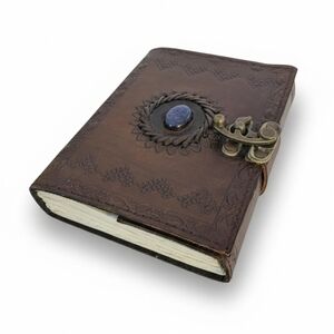 Handcrafted Vintage Brown Leather Journal with Blue Stone